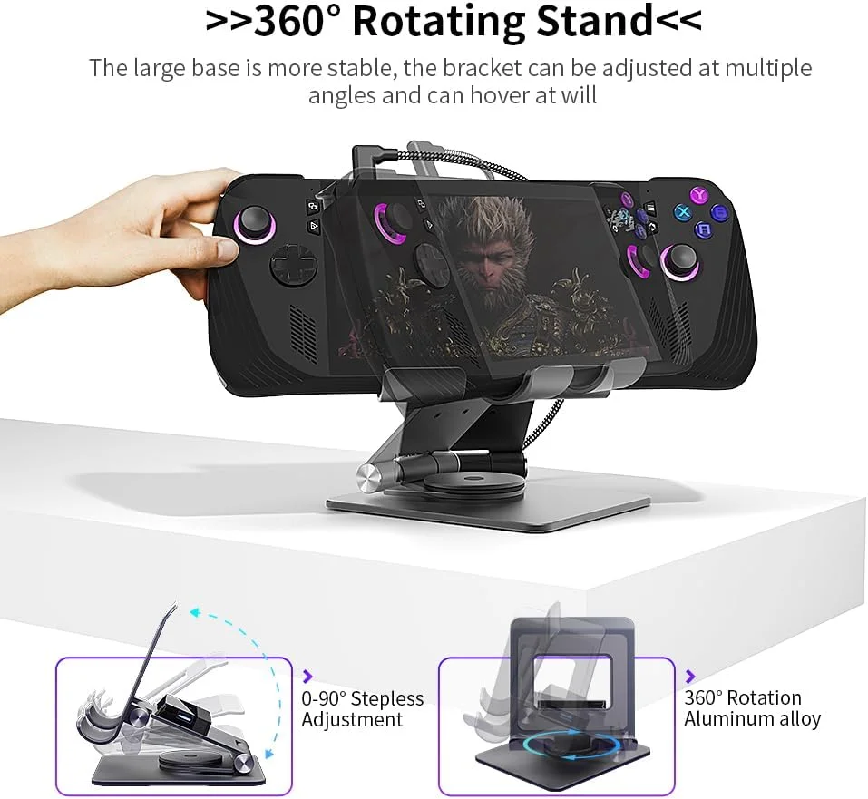پایه اتصال گیمینگ 360 درجه قابل تنظیم برای نینتندو سوییچ، استیم دک OLED، ROG Ally X، لپ‌تاپ‌ها، هاب داک چند پورت USB-C با HDMI 4K، هاب داک گیمینگ قابل حمل آلومینیومی فوق‌العاده نازک