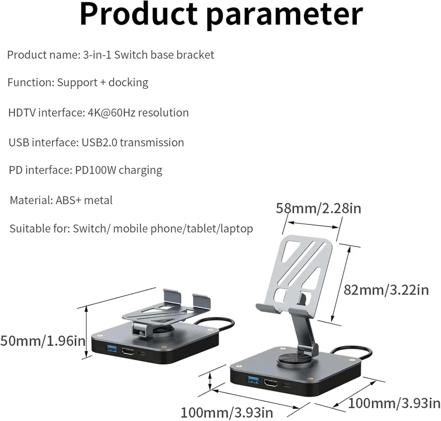 پایه استند داک ایستگاه آداپتور Type C سه پورت برای کنسول های بازی دستی و دستگاه های USB در محفظه فلزی