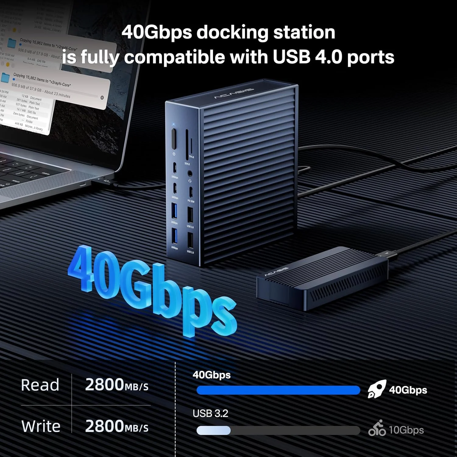 داک ACASIS Thunderbolt 4 - ۲۱ پورت، ایستگاه داکینگ MacBook Pro مانیتور دوگانه، HDMI 8K60Hz، اترنت 2.5GbE، SD/TF 4.0، 7*USB C/A 10Gbps، صوتی 3.5mm، داک 40Gbps برای Mac/Dell/HP/Lenovo/ThinkPad