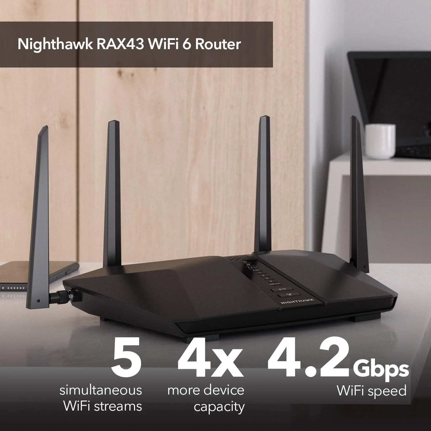 روتر وای فای 6 NETGEAR Nighthawk AX5 با 5 جریان (RAX43) سرعت بی سیم AX4200 (تا 4.2 گیگابیت در ثانیه) | پوشش 185 متر مربع (بازسازی شده) روتر وای فای 6 NETGEAR Nighthawk AX5 با 5 جریان (RAX43) سرعت بی سیم AX4200 (تا 4.2 گیگابیت در ثانیه) | پوشش 185 متر مربع (بازسازی شده)