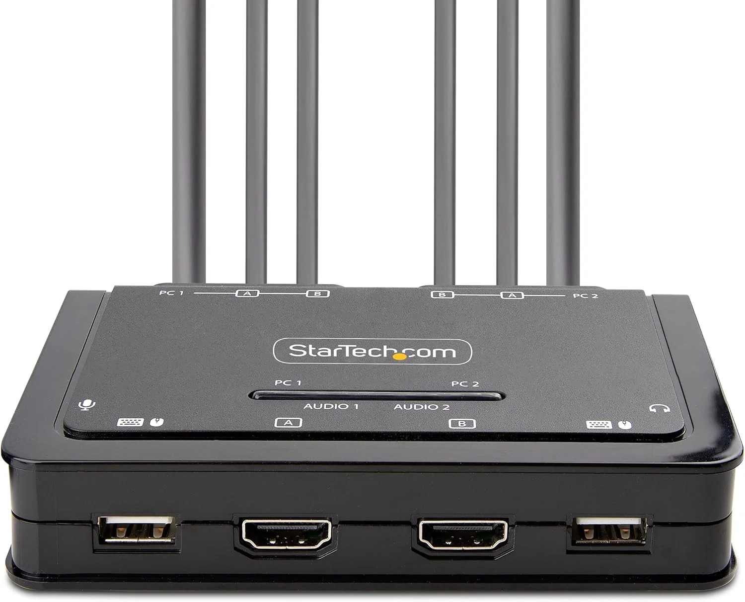 سوئیچ KVM دو مانیتوره HDMI با کابل استار تک، 4K 60Hz، KVM جمع و جور با کابل های یکپارچه 1.5 متری USB-A/HDMI/Audio، تغذیه از طریق USB، سوئیچینگ از راه دور/کلید میانبر (C2-DH46-UA2-CBL-KVM)