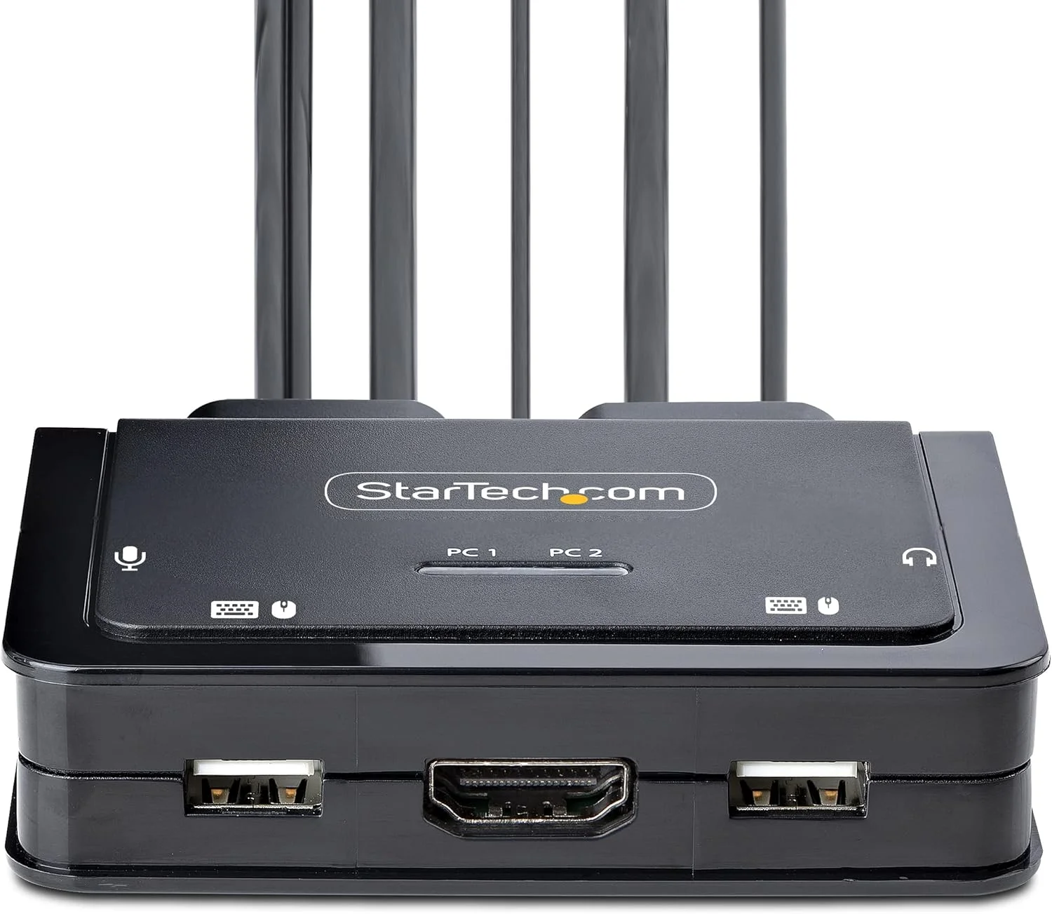 سوئیچ KVM هیبریدی 2 پورت USB-C به HDMI استار تک، 4K 60Hz، KVM جمع و جور با کابل های یکپارچه 6ft/1.8m USB-A/HDMI/Audio و 4ft/1.2m USB-C، تغذیه از طریق USB، سوئیچینگ Hotkey (C2-H46-UAC-CBL-KVM)