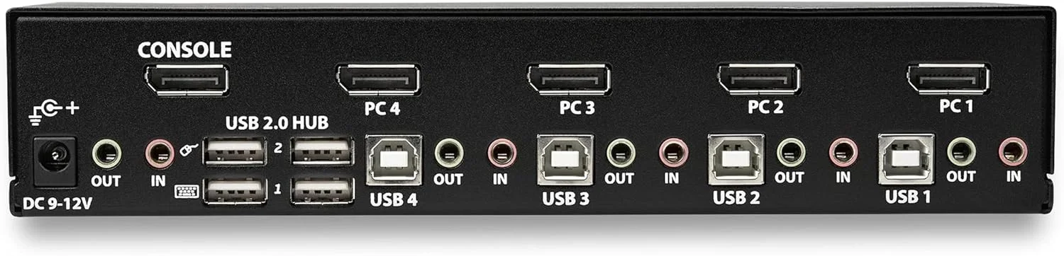 سوئیچ KVM چهار پورت DisplayPort استار تک - 4K 60Hz - تک نمایشگر - سوئیچ KVM دو پورت UHD DP 1.2 USB با هاب USB 2.0 یکپارچه و صدا - Dell, HP, Apple, Lenovo - سازگار با TAA (SV431DPUA2)