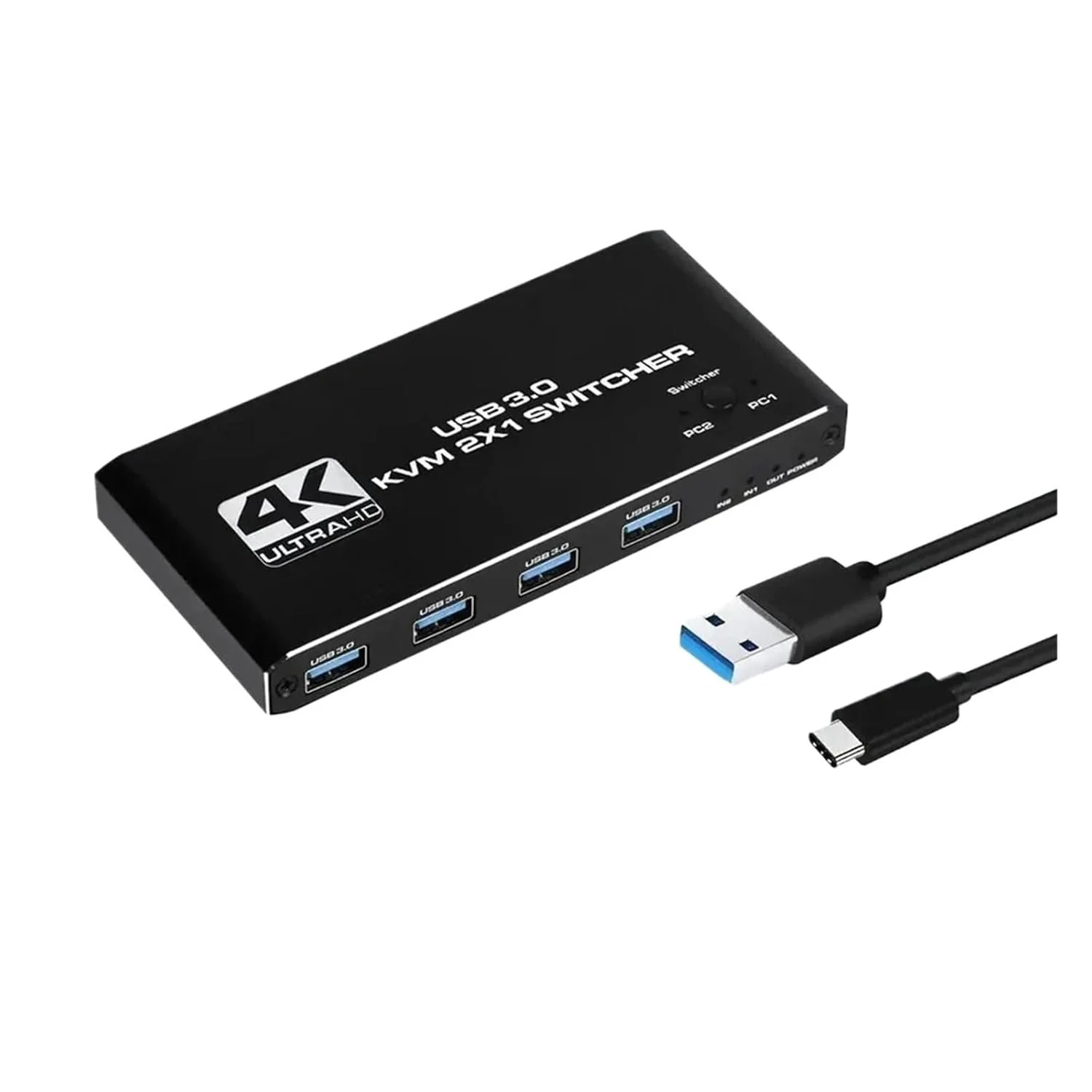 سوییچ KVM هاب USB 3.0 سازگار با HDMI 4K، داک استیشن انتخابگر، اشتراک 2 کامپیوتر در 4 دستگاه USB، کیبورد و مانیتور (کنترل دکمه ای)