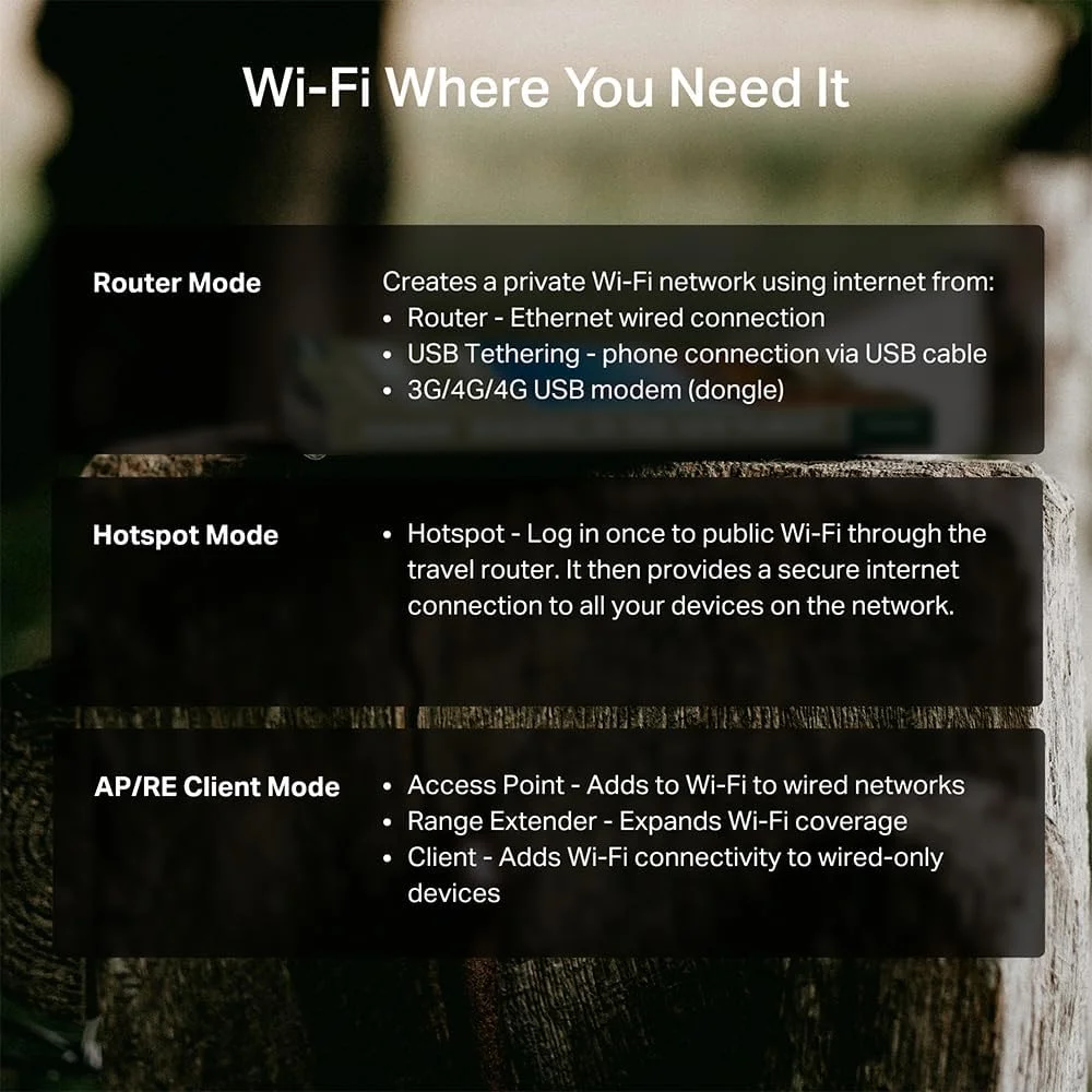 روتر مسافرتی قابل حمل تی پی-لینک BE3600 Wi-Fi 7 مدل TL-WR3602BE | دو بانده، پورت 2.5 گیگ، USB 3.0 | چند حالت در یک دستگاه | OpenVPN, WireGuard® | اشتراک گذاری وای فای عمومی برای هتل/کشتی تفریحی/RV/هواپیما | بدون 6 گیگاهرتز