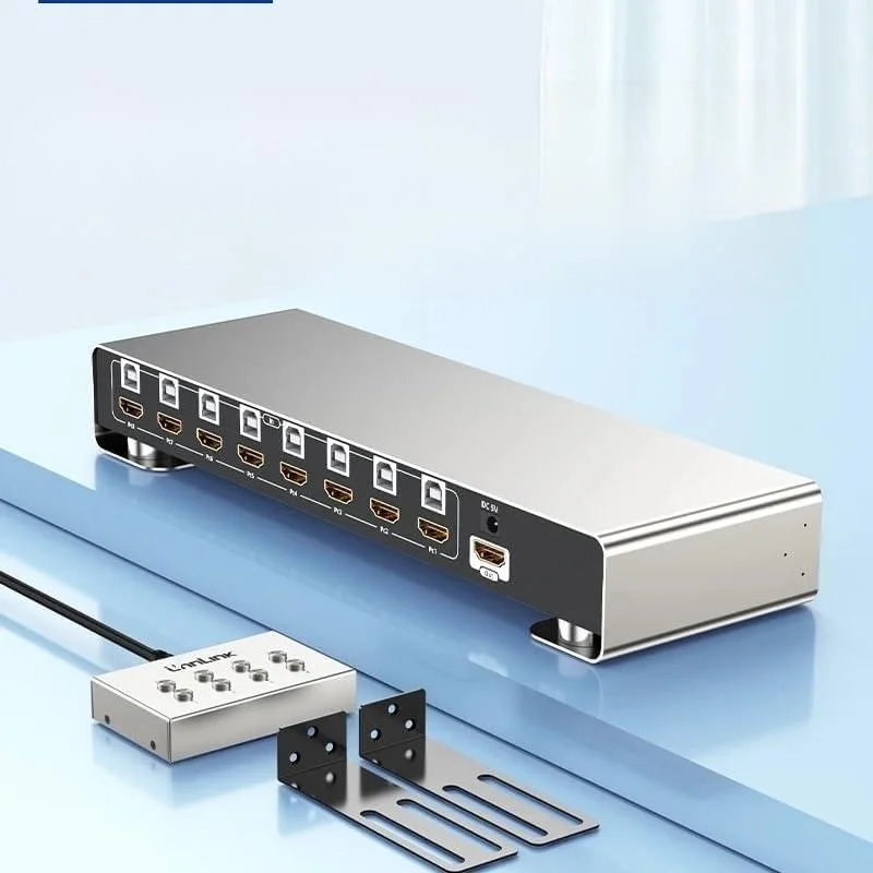 سوئیچ KVM هشت به یک HDMI USB با کیفیت 4K و نرخ 60 هرتز، سوئیچر ویدئویی 8 پورت، اشتراک 8 کامپیوتر با 1 مانیتور و 4 پورت USB برای ماوس و کیبورد به همراه توسعه دهنده (دوشاخه UK)