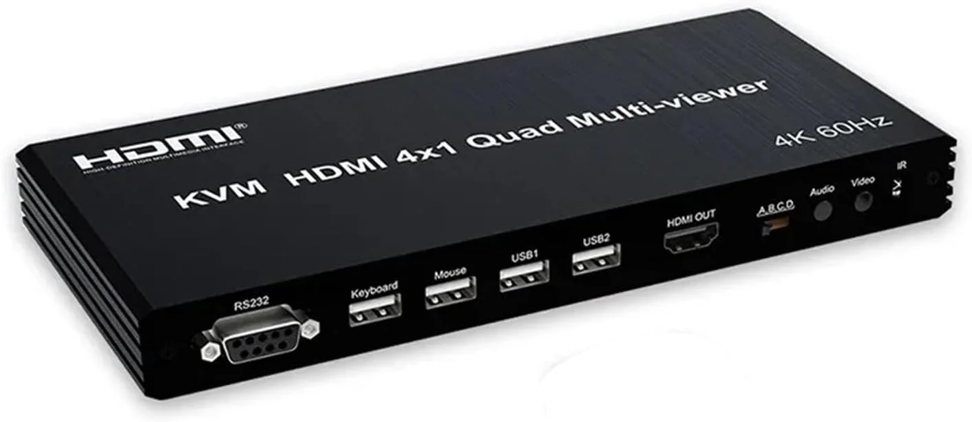 سوئیچ KVM HDMI چهارگانه با قابلیت تقسیم صفحه نمایش 4x1 4K 60Hz برای کیبورد USB (پلاگ EU)