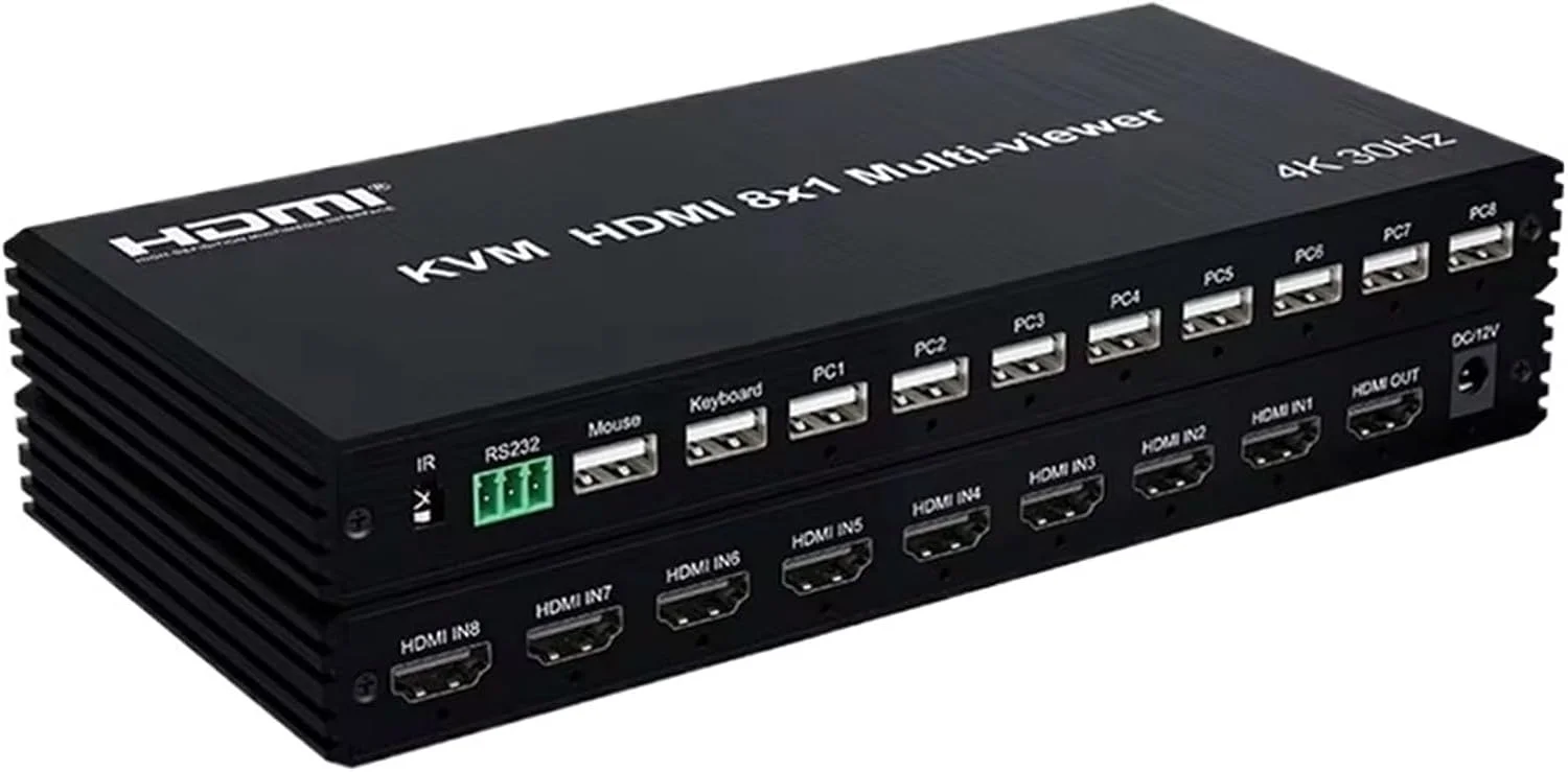 KVM HDMI کواد اسپلیتر صفحه نمایش چند نمایشگر 4x1 8X1 4k چند تصویری HDMI KVM کواد 4x1 سوییچ تقسیم بندی بدون درز برای کیبورد USB (8X1 KVM 4K30، دوشاخه EU)