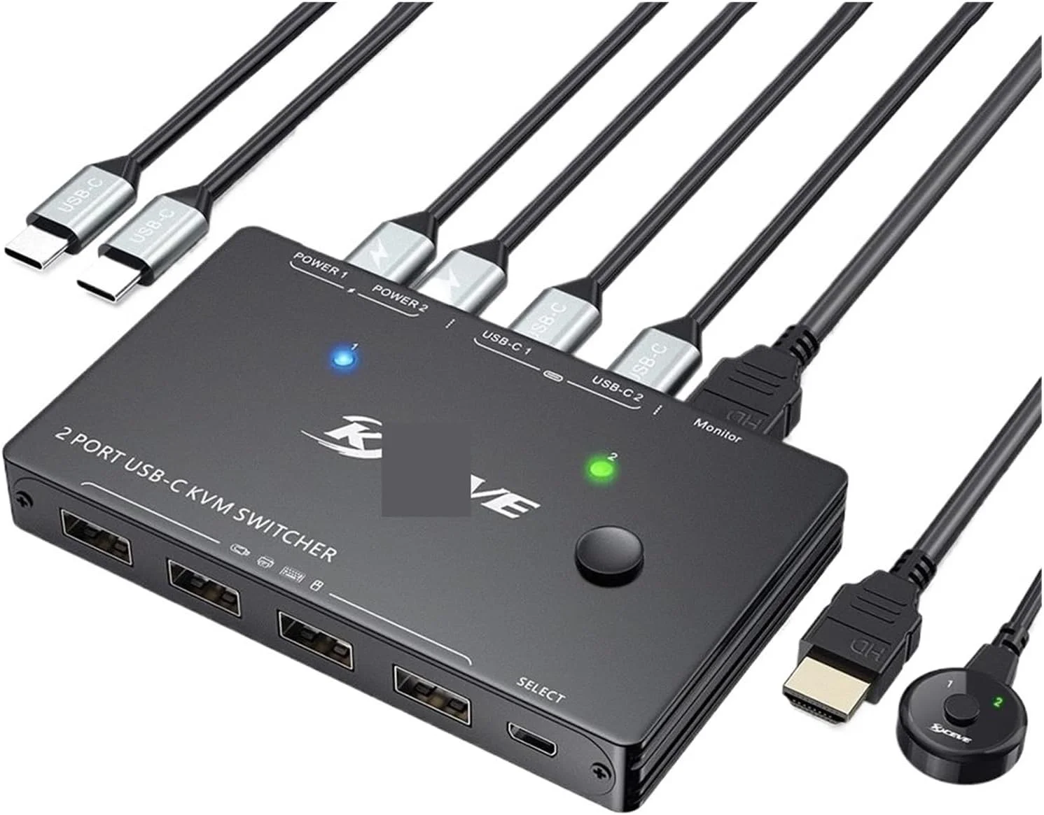 سوئیچ KVM USB Type-C 4K@60Hz برای به اشتراک گذاری 1 مانیتور و 4 دستگاه USB بین 2 کامپیوتر با قابلیت PD 100W