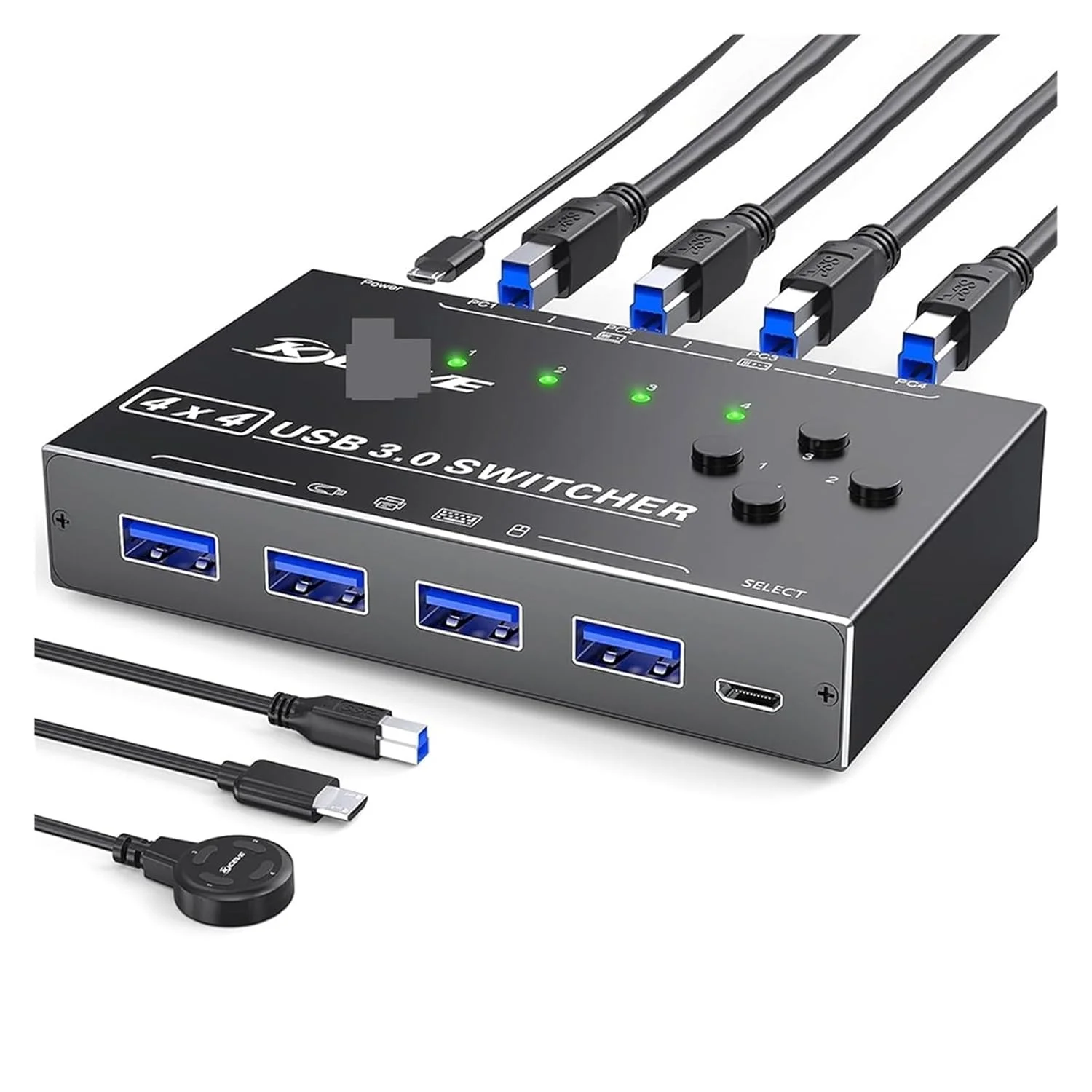 سوئیچ USB 3.0 مدل KC-KM434B با قابلیت اشتراک گذاری 4 به 4، انتخابگر سوئیچ USB، اشتراک گذاری 4 کامپیوتر و 4 دستگاه USB