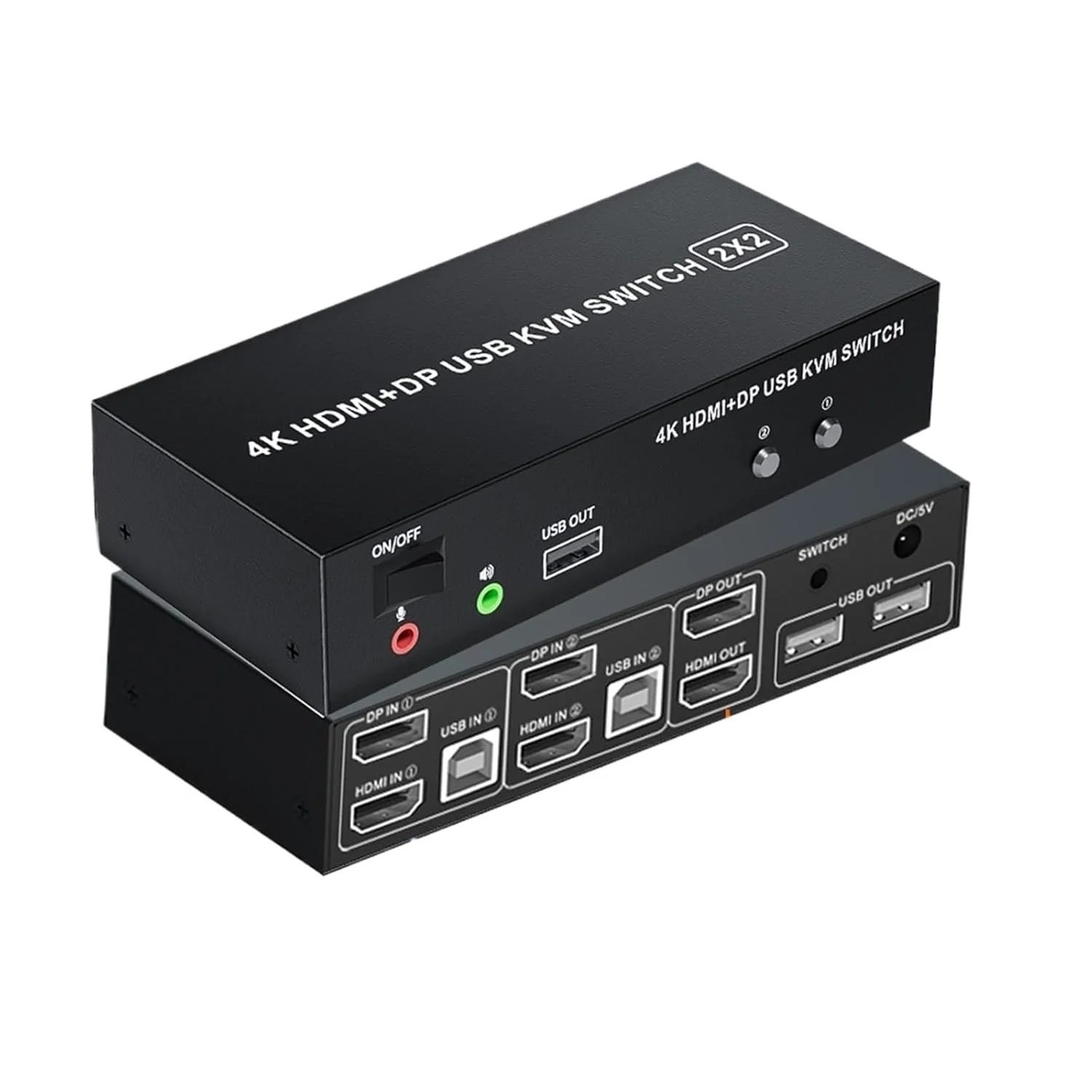 سوئیچ KVM دو مانیتوره HDMI 4K 60Hz 2X2 با پورت USB DisplayPort HDMI 2.0 برای 2 مانیتور حالت آینه گسترده (DP HDMI 2X2)