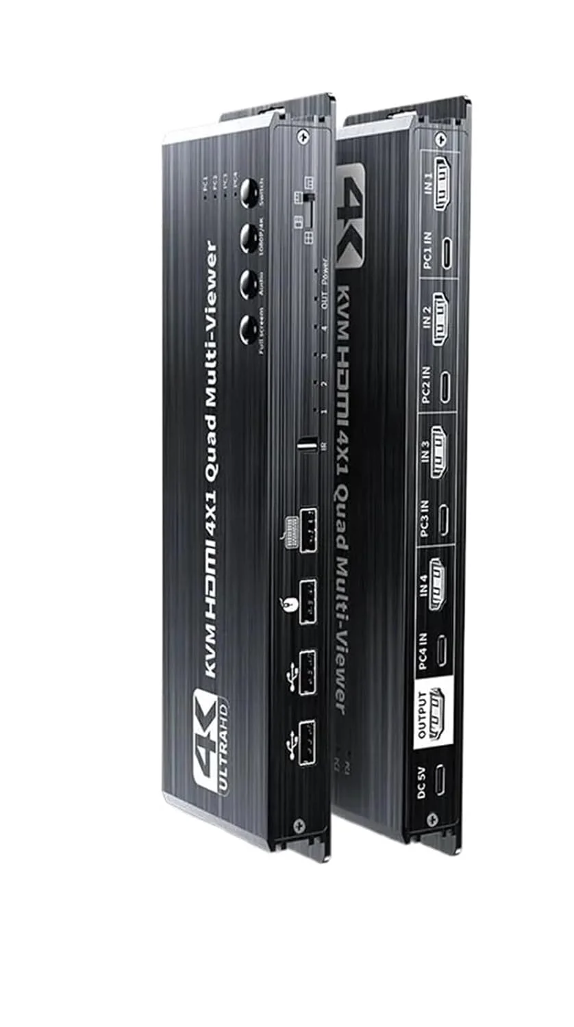 سوئیچ چندنمایشگر 4x1 HDMI KVM با کیفیت 4K Un*nlink، پردازشگر بلادرنگ صفحه نمایش چهارگانه HDMI برای اشتراک ماوس، کیبورد و مانیتور بین 4 کامپیوتر (پلاگ EU)
