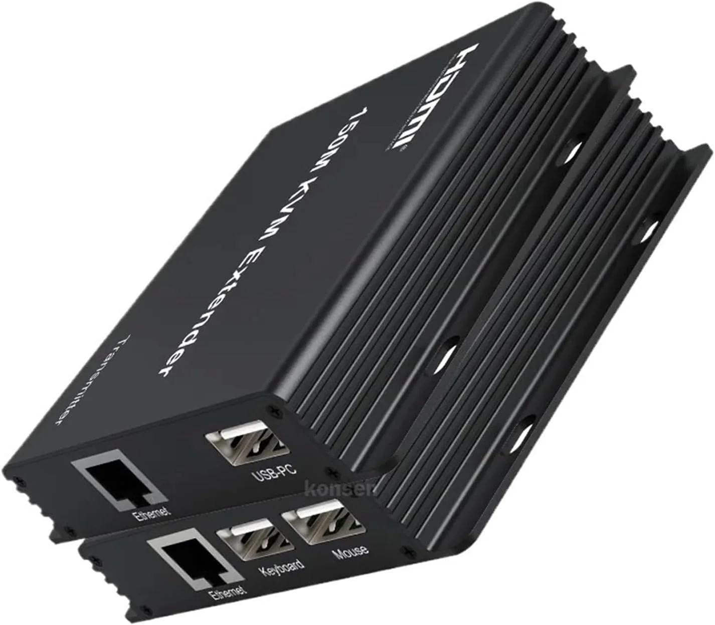 اکستندر KVM HDMI 150 متری از طریق کابل RJ45 LAN Cat5e/6، فرستنده اکستندر KVM اترنت USB HDMI، پشتیبانی از ماوس و کیبورد برای کامپیوتر DVR (همراه با دوشاخه آمریکایی)