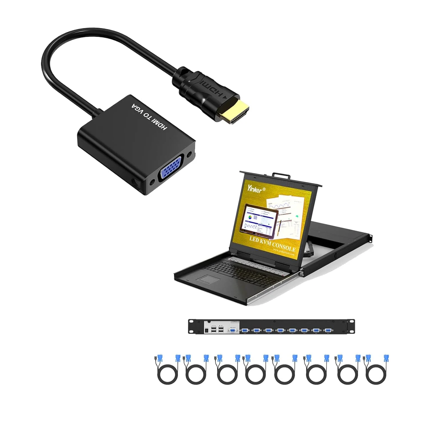 سوئیچ KVM با مانیتور ال سی دی 19 اینچی VGA و آداپتور HDMI به VGA