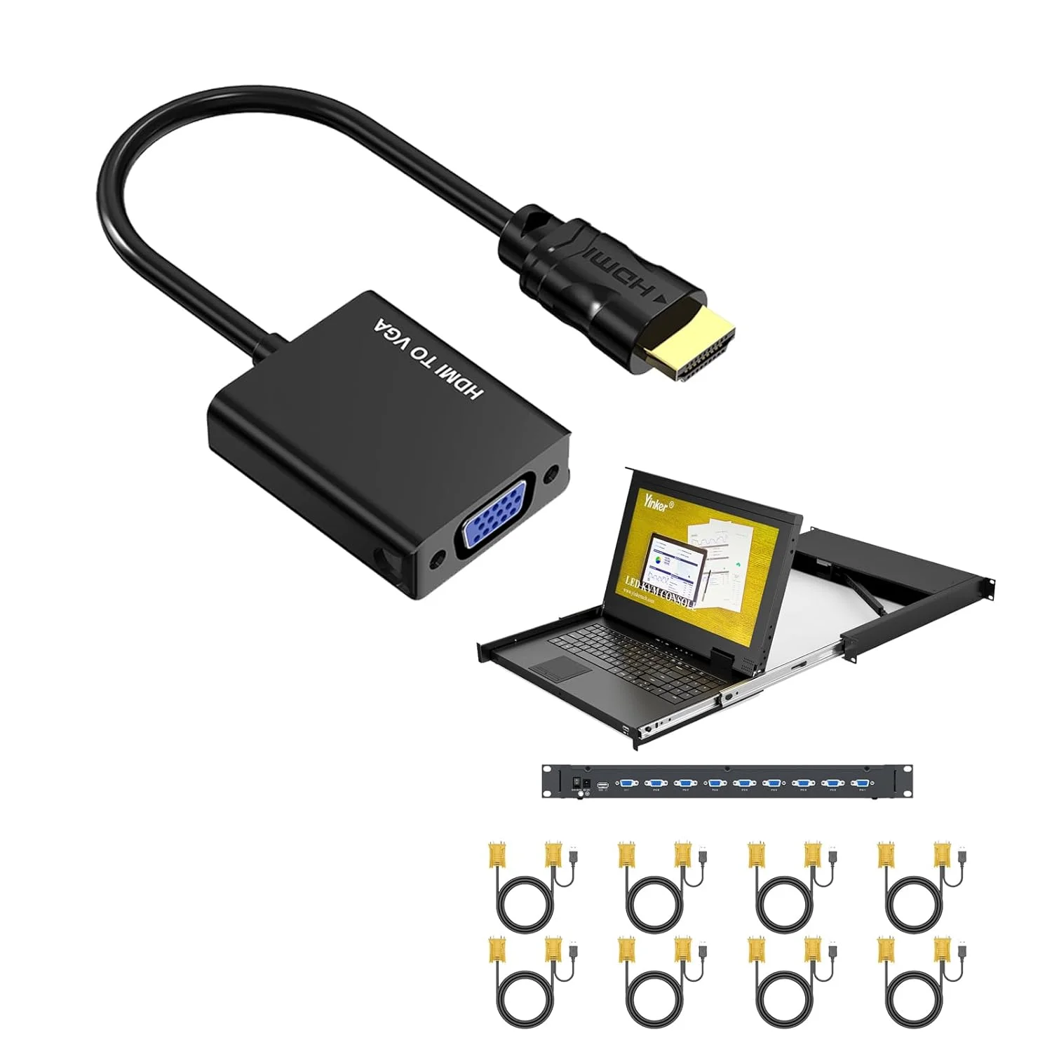 سوییچ KVM ال سی دی 15.6 اینچی 8 پورت + آداپتور HDMI به VGA