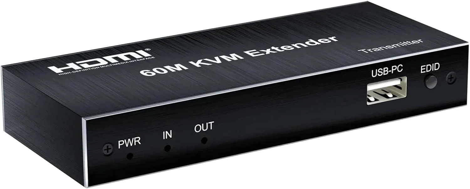 اکستندر KVM HDMI 60 متری 1080p از طریق کابل اترنت Cat5e/6، مبدل ویدئو 1080P برای سوئیچ PC به مانیتور تلویزیون، کیبورد و ماوس USB (با دوشاخه آمریکایی)