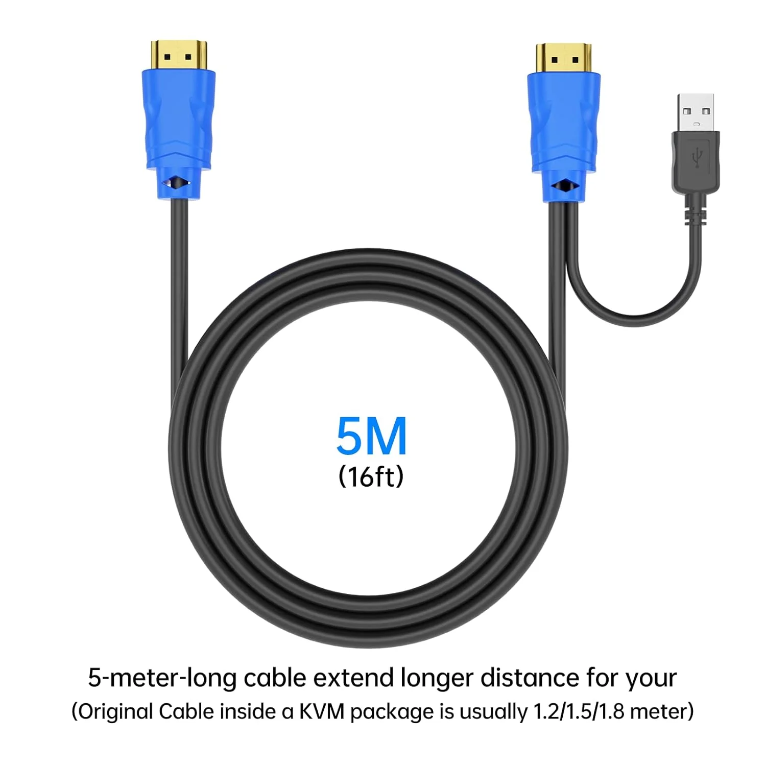 کابل KVM شانزده فوتی USB HDMI، کابل KVM HDMI برای سوئیچ KVM HDMI کابل یکپارچه USB و HDMI (5 متری)