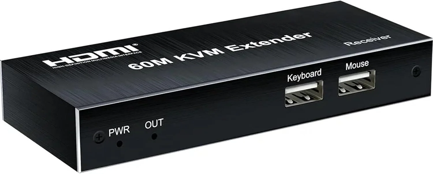 اکستندر KVM HDMI 60 متری 1080p از طریق کابل اترنت Cat5e/6، مبدل ویدئو 1080P برای سوئیچ PC به مانیتور تلویزیون، کیبورد و ماوس USB (با دوشاخه آمریکایی)