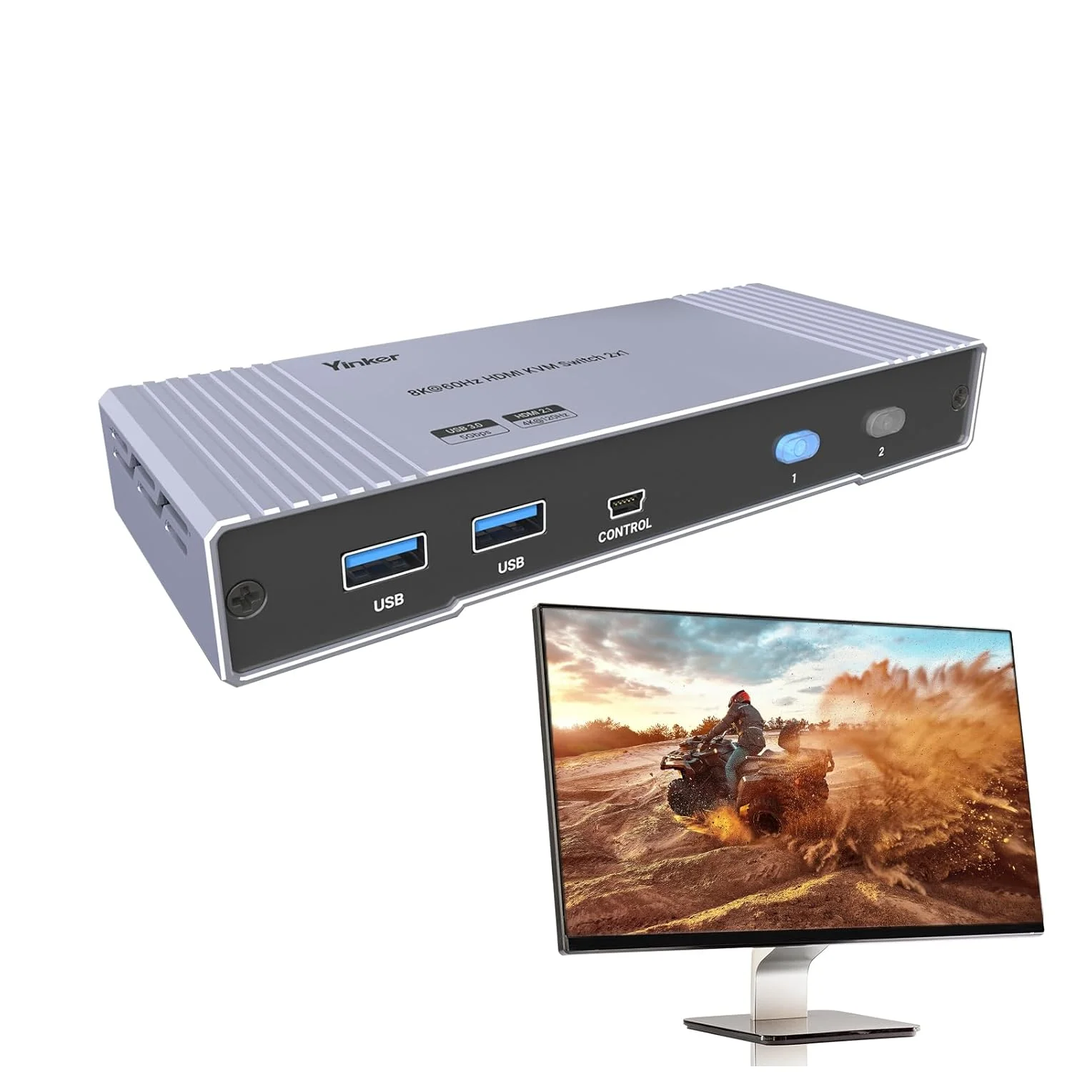 سوئیچ KVM دو پورت HDMI 8K، سوئیچ KVM HDMI 2.1 با رزولوشن 8K@60Hz برای 2 کامپیوتر 1 مانیتور 4 هاب USB3.0، پشتیبانی از 4K@120Hz، 2K@144Hz، 1080P@240Hz (شامل 2 کابل USB 3.0)