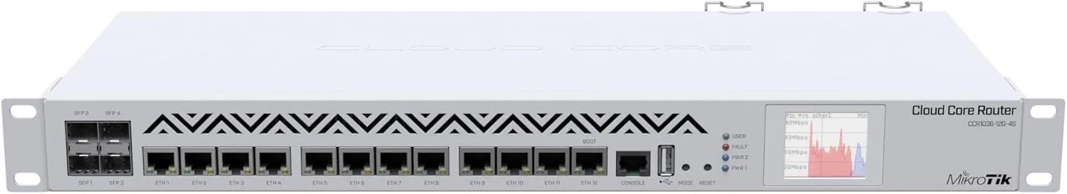 روتر میکروتیک Cloud Core مدل 1036-12G-4S با پردازنده 36 هسته ای، 1U رک مونت RouterOS L6