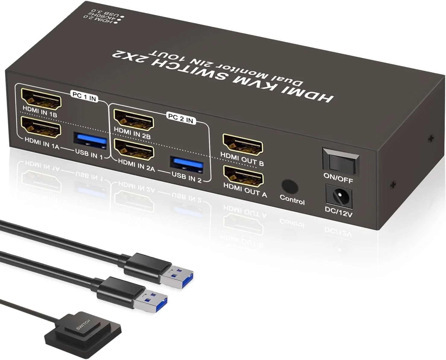 سوئیچ KVM دو مانیتوره HDMI، 2 مانیتور، 2 کامپیوتر، 4K 60Hz HD USB3.0، سوئیچر برای 2 کامپیوتر یا 2 لپ تاپ، اشتراک 2 مانیتور و 4 پورت USB، کیبورد، ماوس، پرینتر، اسکنر، پشتیبانی از چند مانیتور