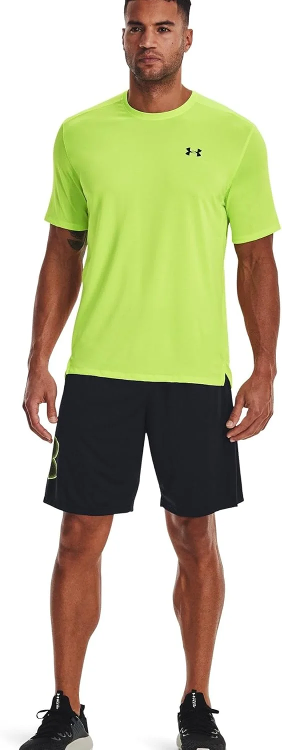 شلوارک گرافیکی مردانه آندر آرمور مدل Tech، مشکی / لیمویی، سایز 3X-بزرگ