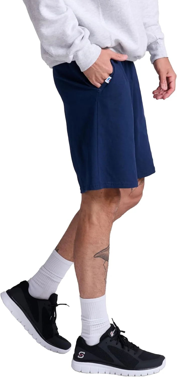 شلوارک نخی مردانه راسل اتلتیک، فیت ریلکس، 9 اینچ، دارای جیب، کمر کشی قابل تنظیم، سایزهای S-4X