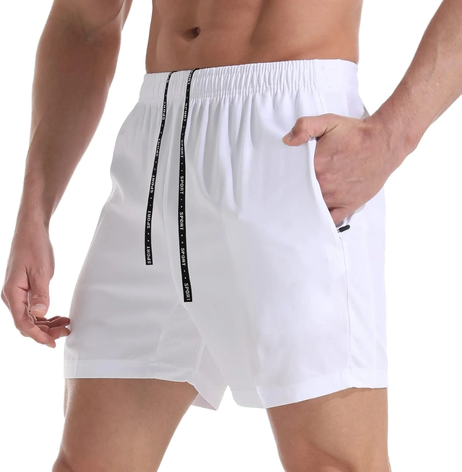 شلوارک ورزشی مردانه VPOS، قد 5 اینچ - شلوارک ورزشی سبک وزن مردانه، خشک‌شونده سریع، مناسب تمرین و دویدن با جیب‌های زیپ‌دار