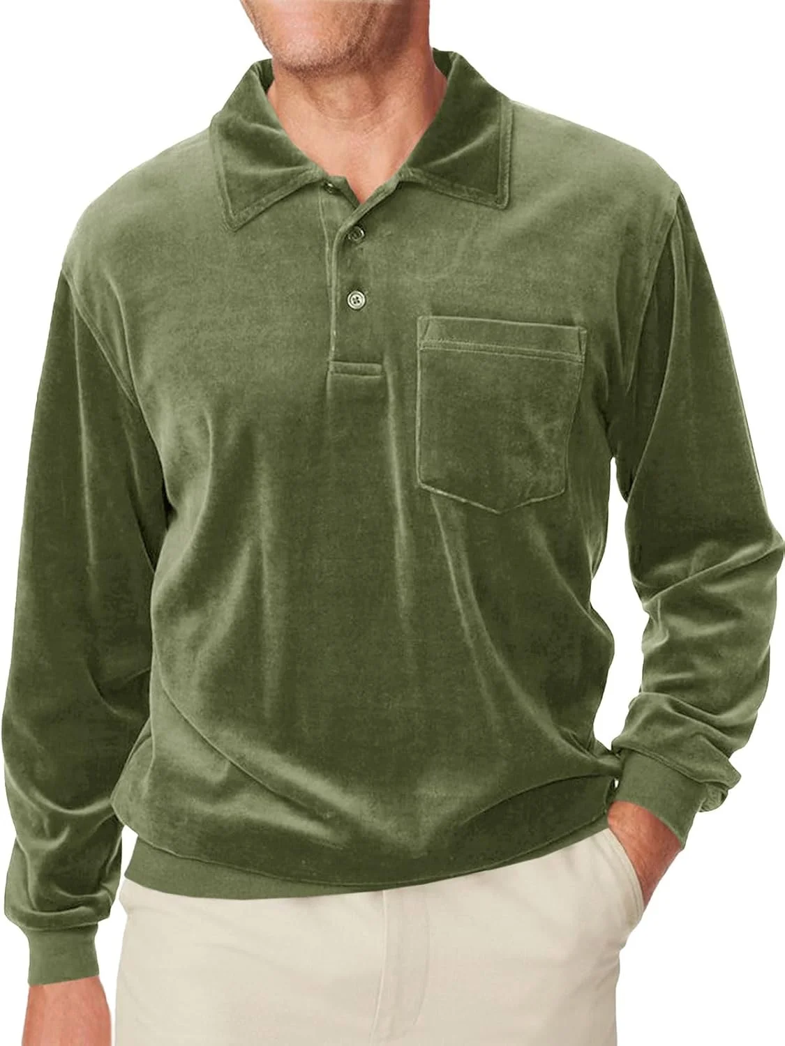 پولوشرت آستین بلند مردانه، پیراهن مخملی غیر رسمی با جیب واقعی، تیشرت مخمل پاییزی