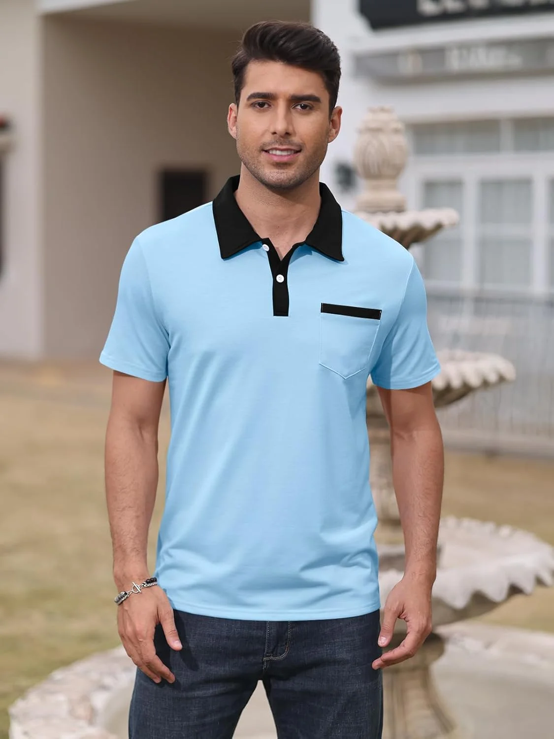 پولوشرت آستین کوتاه مردانه، دکمه دار، مناسب تابستان، تیشرت بیسیک، کلاسیک، شیک و دارای جیب پولوشرت آستین کوتاه مردانه، دکمه دار، مناسب تابستان، تیشرت بیسیک، کلاسیک، شیک و دارای جیب