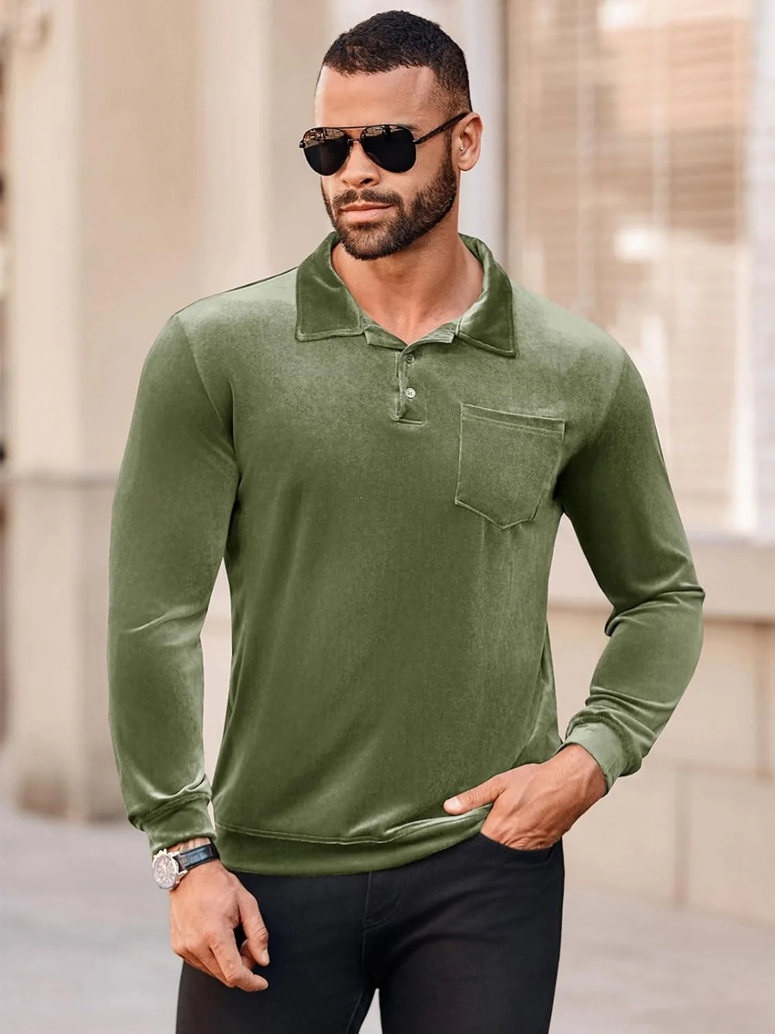 پولوشرت آستین بلند مردانه، پیراهن مخملی غیر رسمی با جیب واقعی، تیشرت مخمل پاییزی پولوشرت آستین بلند مردانه، پیراهن مخملی غیر رسمی با جیب واقعی، تیشرت مخمل پاییزی