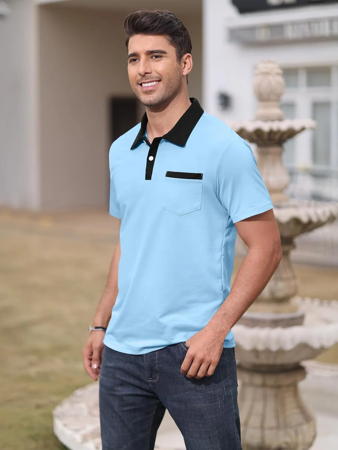 پولوشرت آستین کوتاه مردانه، دکمه دار، مناسب تابستان، تیشرت بیسیک، کلاسیک، شیک و دارای جیب پولوشرت آستین کوتاه مردانه، دکمه دار، مناسب تابستان، تیشرت بیسیک، کلاسیک، شیک و دارای جیب