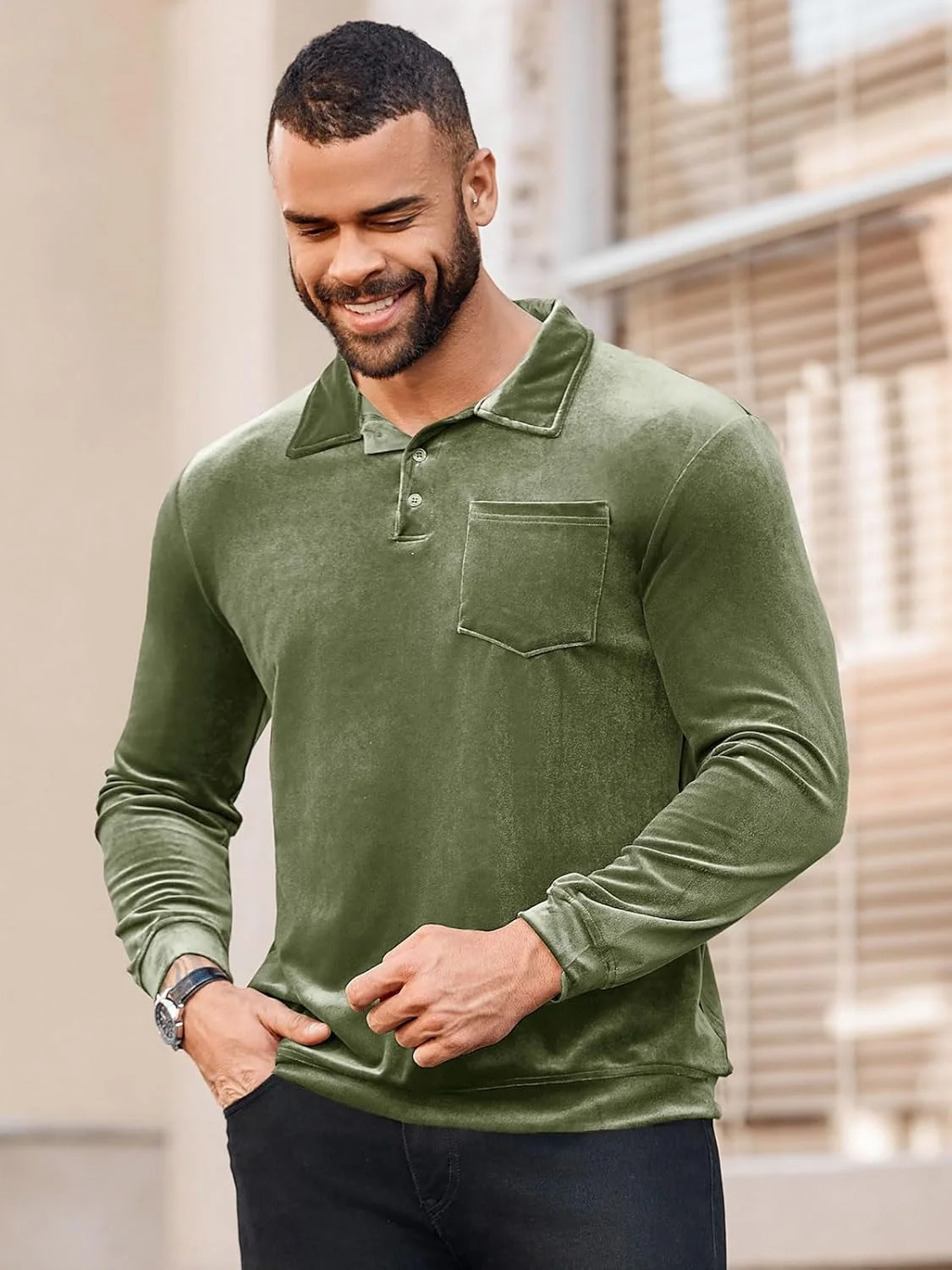 پولوشرت آستین بلند مردانه، پیراهن مخملی غیر رسمی با جیب واقعی، تیشرت مخمل پاییزی پولوشرت آستین بلند مردانه، پیراهن مخملی غیر رسمی با جیب واقعی، تیشرت مخمل پاییزی