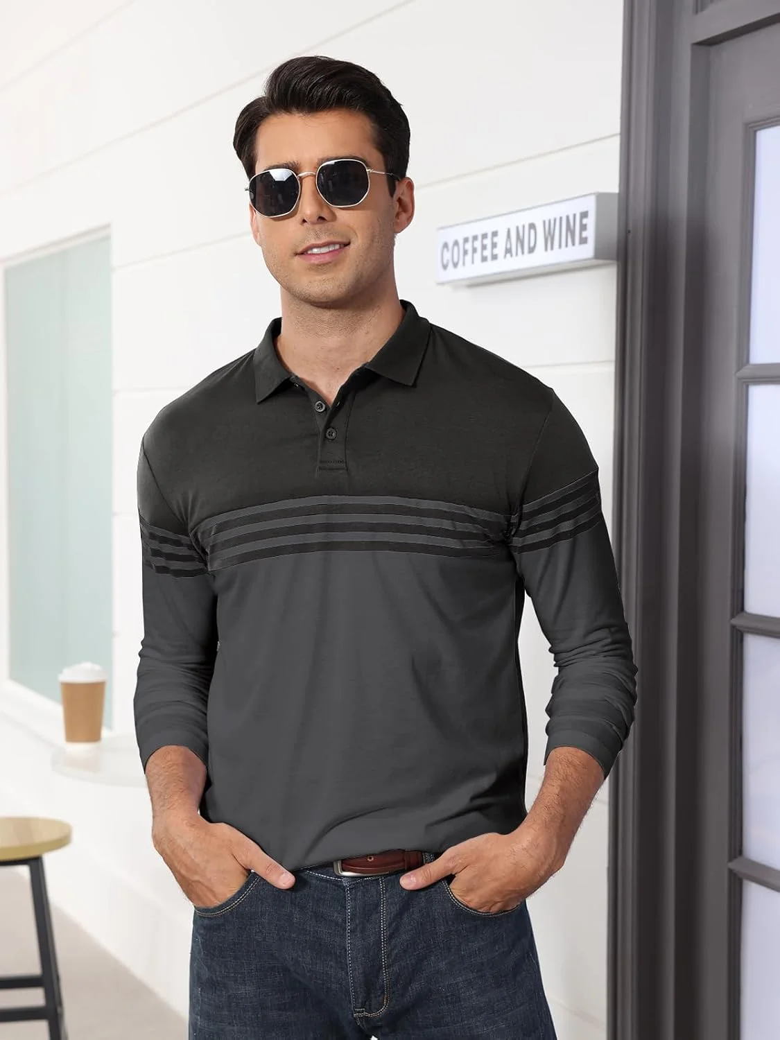 پولوشرت آستین بلند مردانه راه راه کلاسیک یقه دار کتان با برش اسلیم فیت