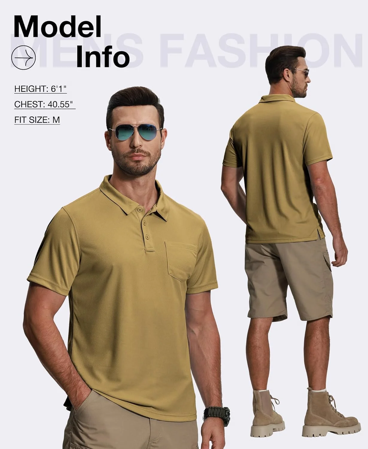 پک 5 عددی پولوشرت مردانه ZITY با جیب، خشک‌شونده سریع، آستین کوتاه، مناسب ورزش، کار و فعالیت‌های بیرون از خانه