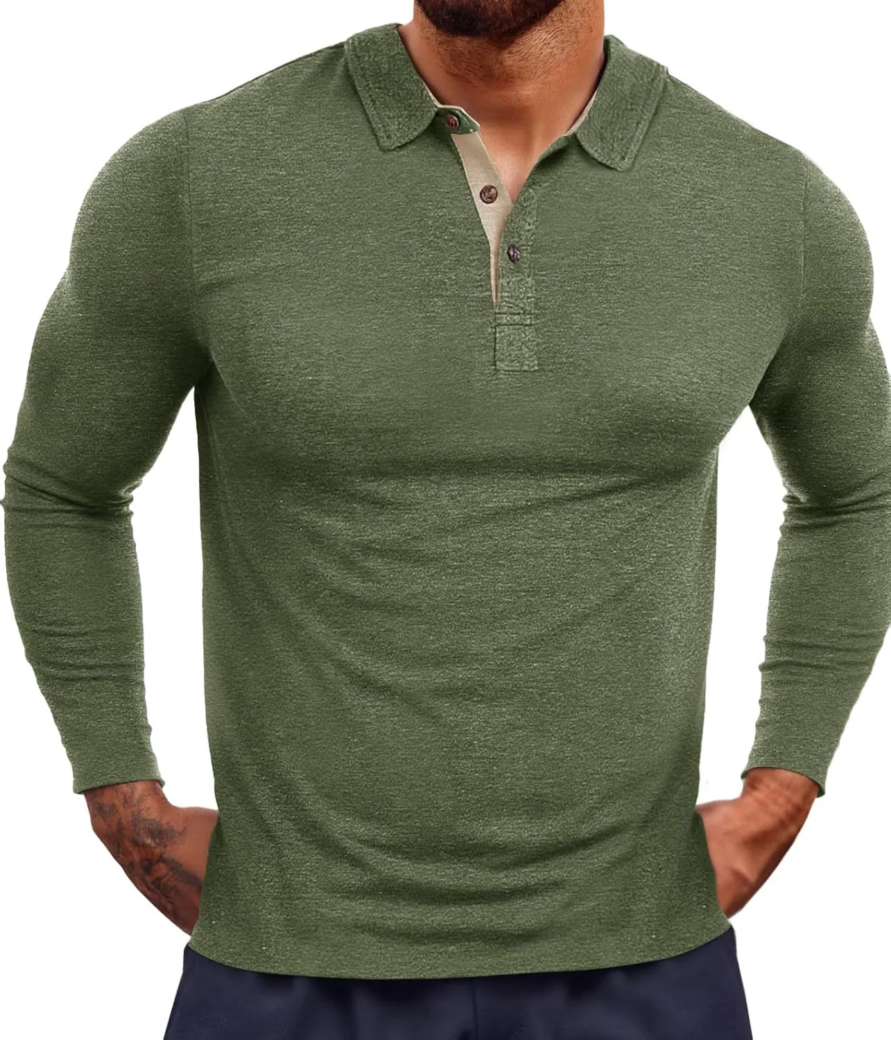 پولوشرت آستین بلند مردانه Yousify، دکمه دار، غیر رسمی، یقه دار، سبک و مناسب گلف
