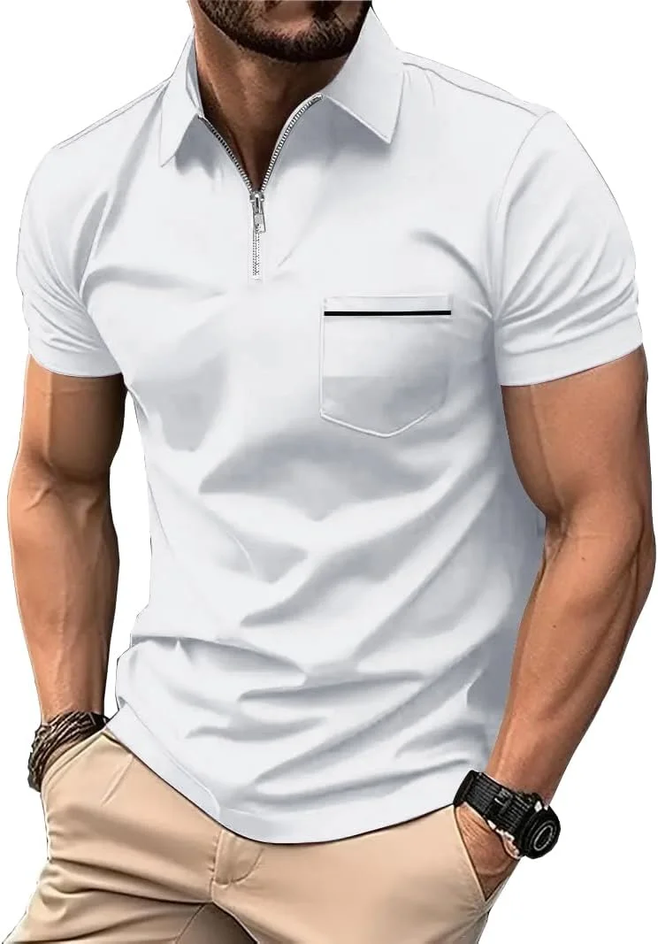 پولوشرت مردانه ZITY، آستین کوتاه، یقه دار، زیپ یک چهارم و جیب