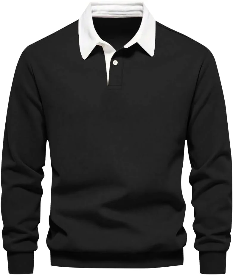 پولوشرت آستین بلند مردانه ZAFUL، پلیور و سویشرت، یقه متضاد، دکمه دار، مناسب گلف