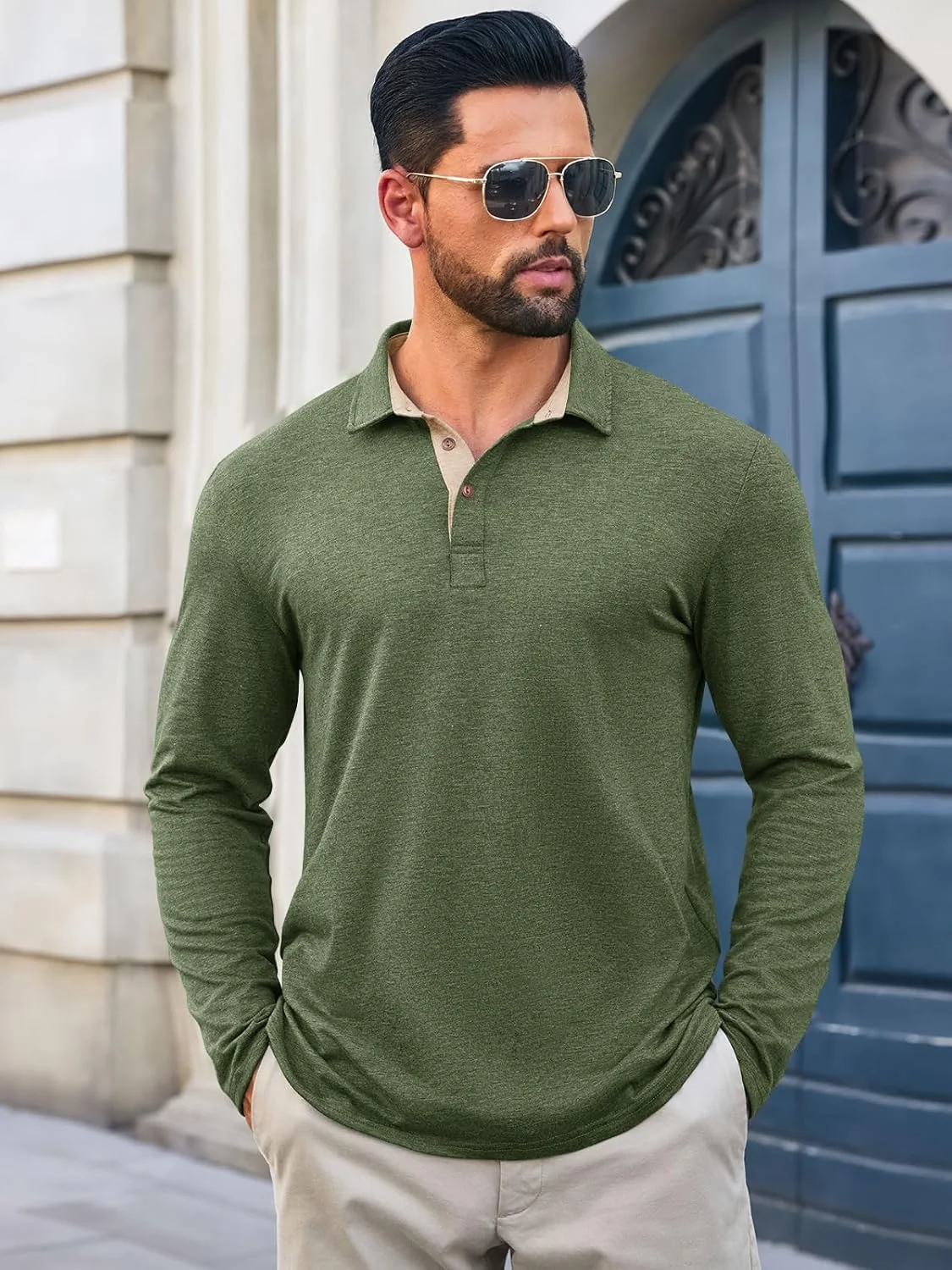 پولوشرت آستین بلند مردانه Yousify، دکمه دار، غیر رسمی، یقه دار، سبک و مناسب گلف پولوشرت آستین بلند مردانه Yousify، دکمه دار، غیر رسمی، یقه دار، سبک و مناسب گلف