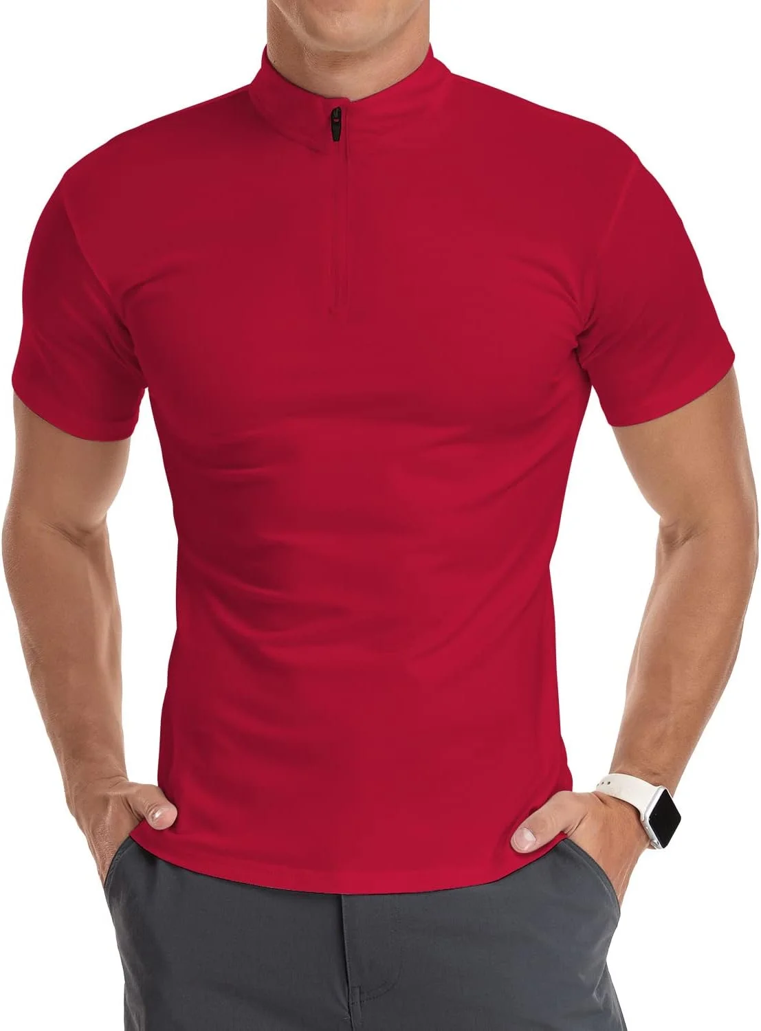 تی‌شرت آستین بلند/کوتاه مردانه YTD، یقه زیپ‌دار، مدل اسلیم فیت، یقه ایستاده، طراحی ساده، پنبه‌ای