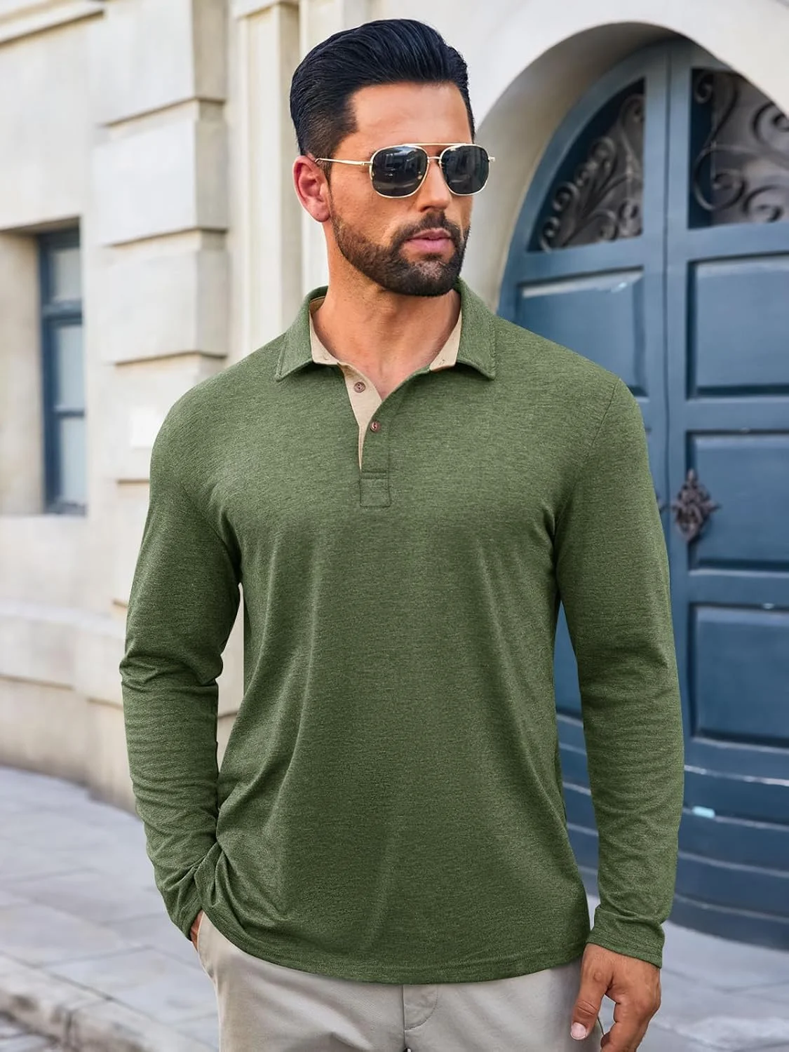 پولوشرت آستین بلند مردانه Yousify، دکمه دار، غیر رسمی، یقه دار، سبک و مناسب گلف پولوشرت آستین بلند مردانه Yousify، دکمه دار، غیر رسمی، یقه دار، سبک و مناسب گلف