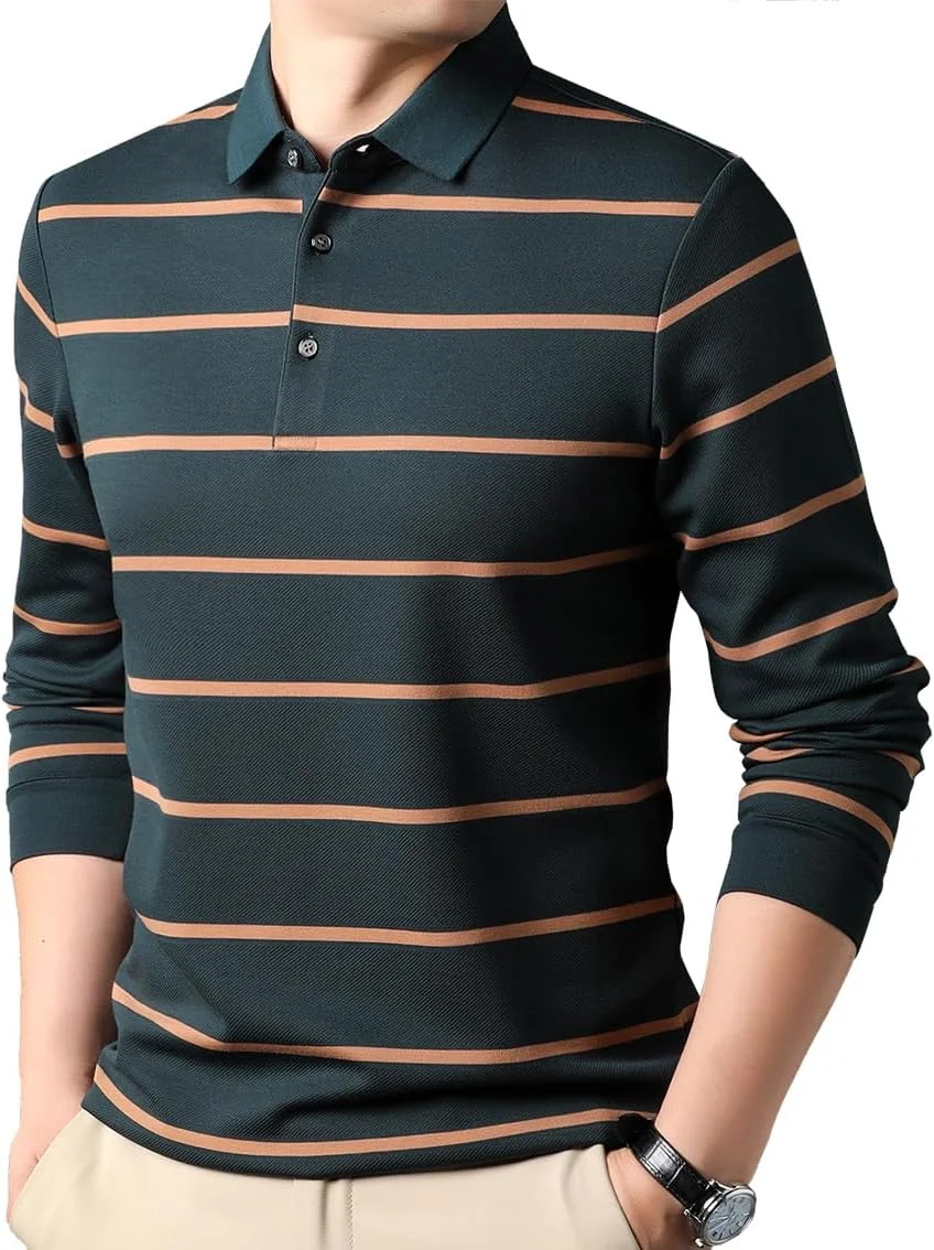 پیراهن مردانه آستین بلند راه راه دکمه دار یقه دار