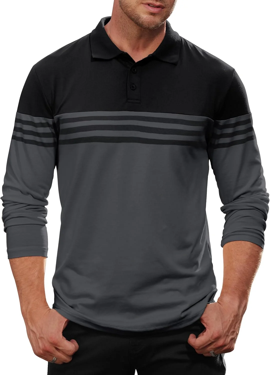 پولوشرت آستین بلند مردانه راه راه، کلاسیک و غیررسمی، با طرح رنگی (S-3XL)