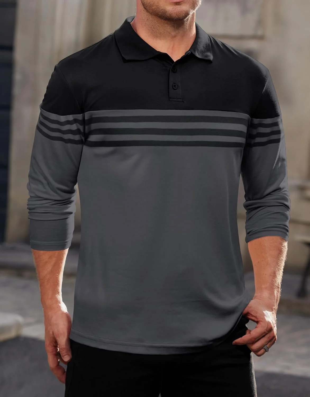 پولوشرت آستین بلند مردانه راه راه، کلاسیک و غیررسمی، با طرح رنگی (S-3XL)