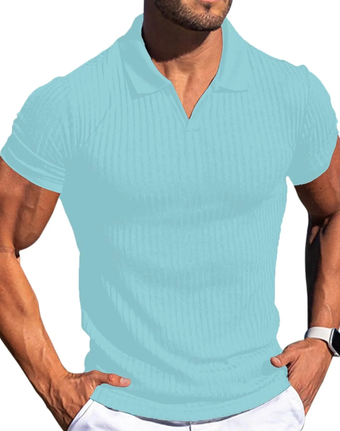 پولوشرت مردانه یقه دار، آستین کوتاه، یقه هفت، تی شرت مردانه زیپ دار، پیراهن گلف راه راه، غیر رسمی و شیک