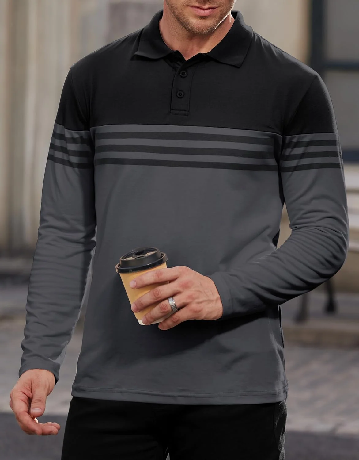 پولوشرت آستین بلند مردانه راه راه، کلاسیک و غیررسمی، با طرح رنگی (S-3XL)