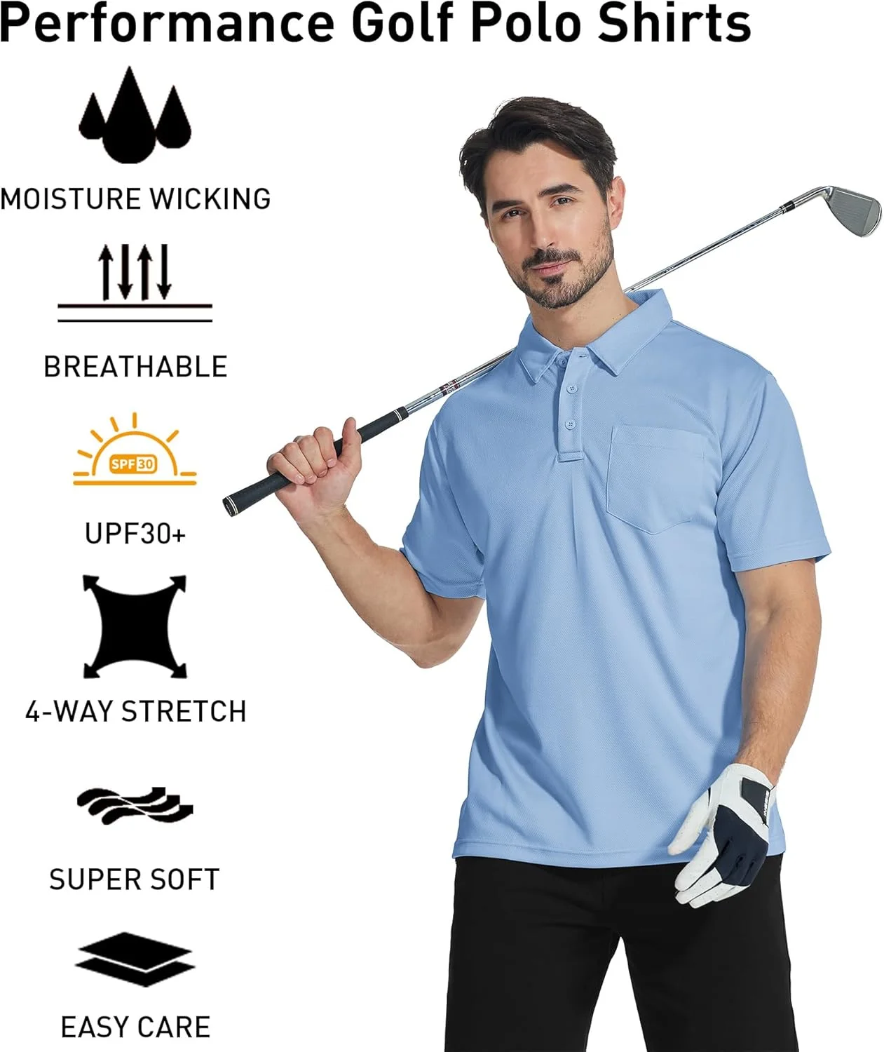 پولوشرت آستین کوتاه مردانه، مناسب تابستان، با قابلیت جذب رطوبت، عملکرد ورزشی و مناسب گلف، دارای جیب