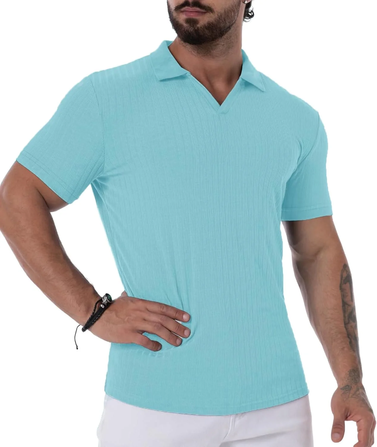 پولوشرت مردانه یقه دار، آستین کوتاه، یقه هفت، تی شرت مردانه زیپ دار، پیراهن گلف راه راه، غیر رسمی و شیک