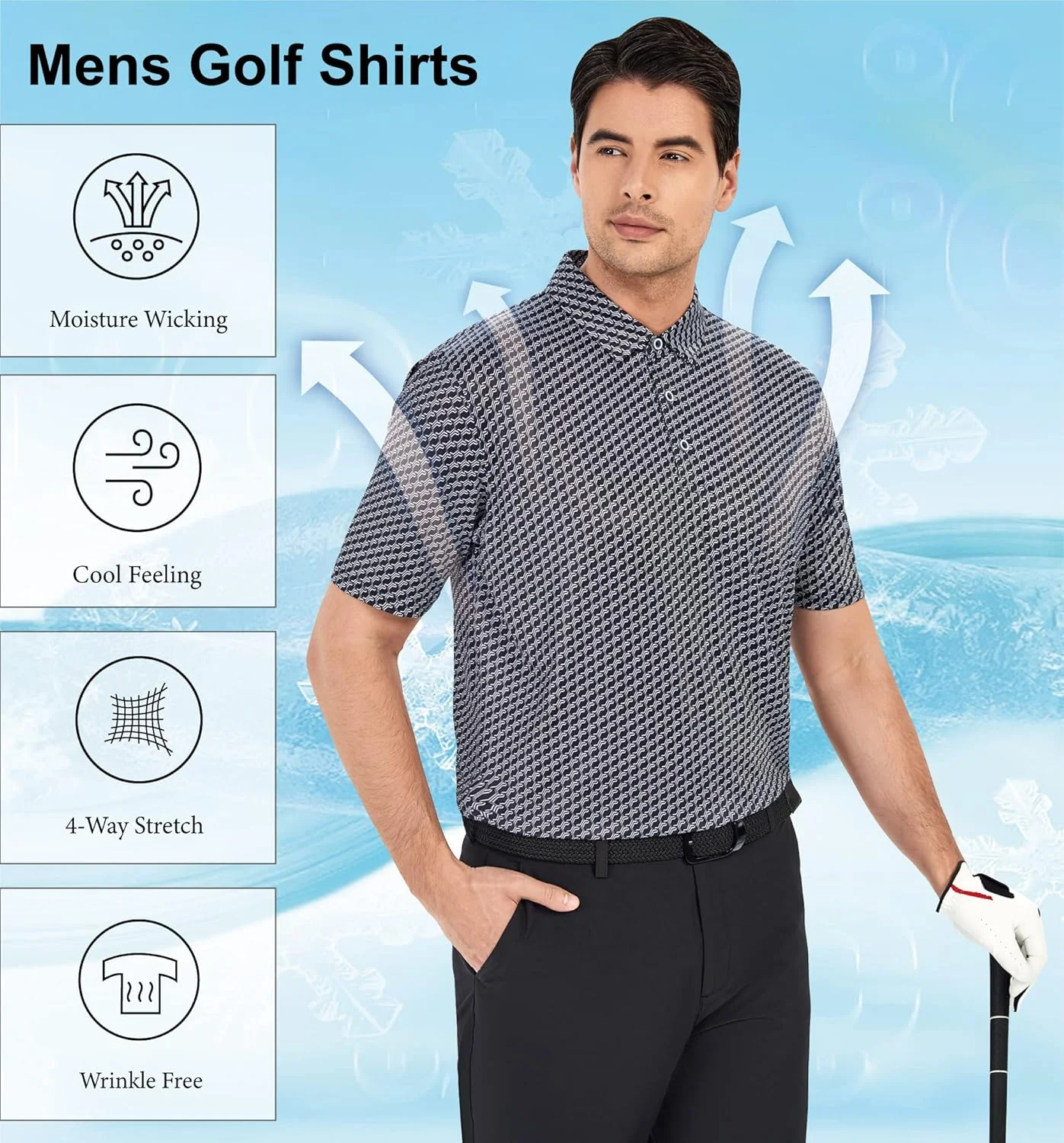 پولوشرت های گلف مردانه آستین کوتاه بدون چروک با قابلیت کشسانی 4 طرفه و جذب رطوبت پولوشرت های گلف مردانه آستین کوتاه بدون چروک با قابلیت کشسانی 4 طرفه و جذب رطوبت