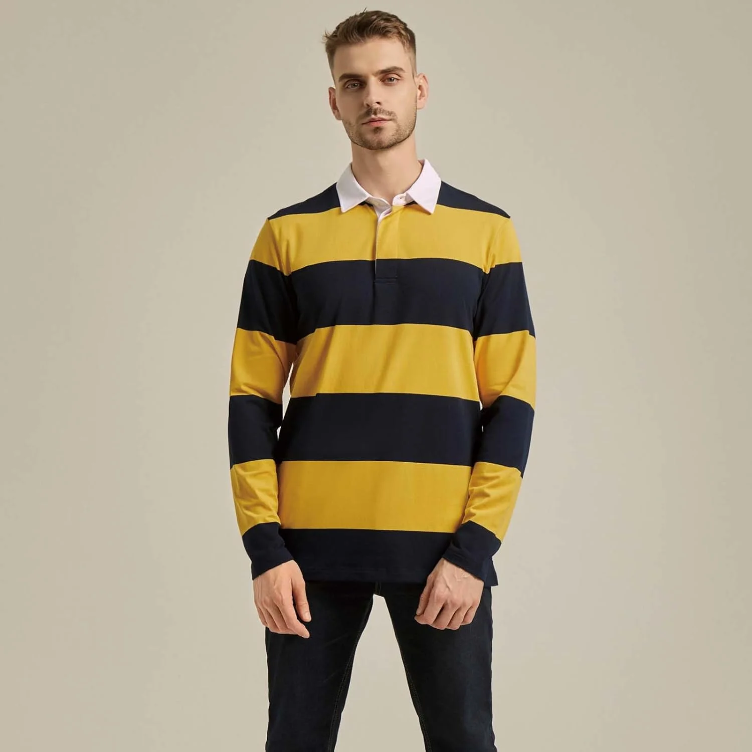 پولوشرت مردانه راه راه نخی با قابلیت جذب رطوبت، یقه دار کلاسیک، مناسب گلف و استفاده روزمره برای آقایان